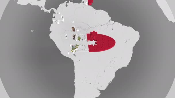 Puzzle de avión con bandera de México contra el mapa del mundo. Animación conceptual 3D del turismo mexicano — Vídeo de stock