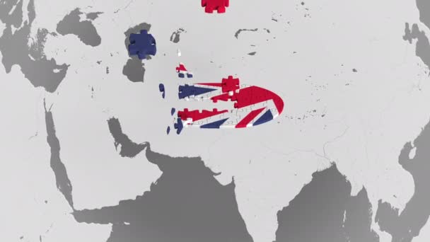 Samolot puzzle z flaga Australii przeciwko mapie świata. Australijski turystyka pojęciowy animacji 3d — Wideo stockowe