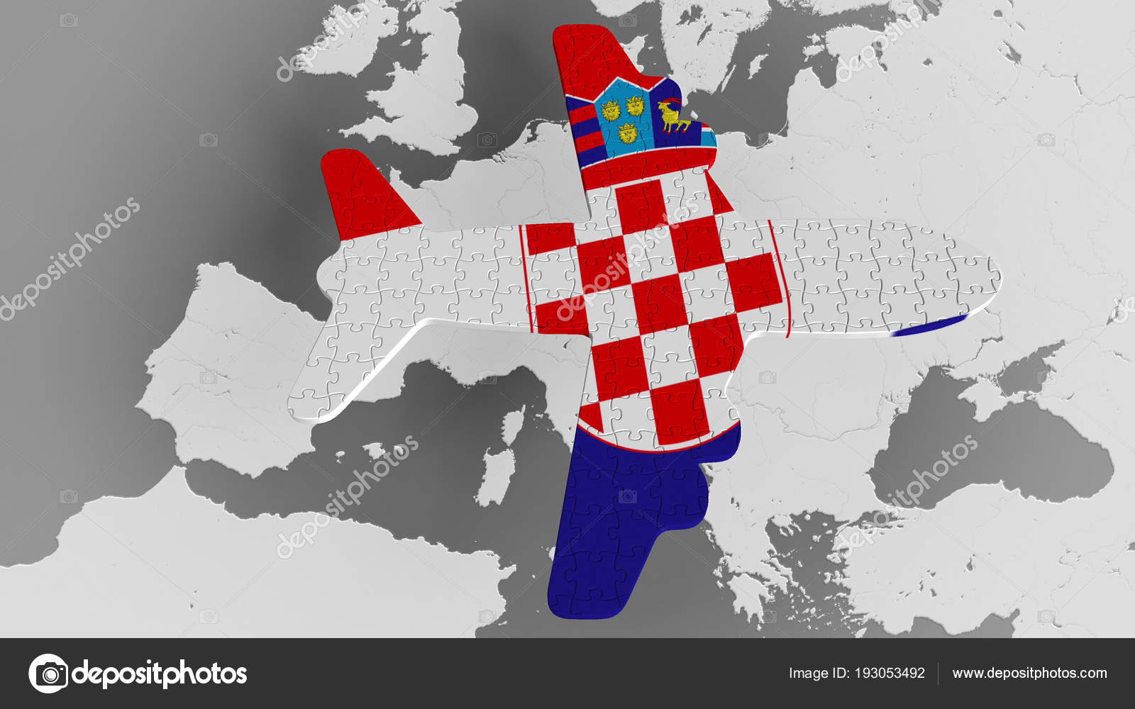 Avion De Puzzle Avec Drapeau De La Croatie Contre La Carte