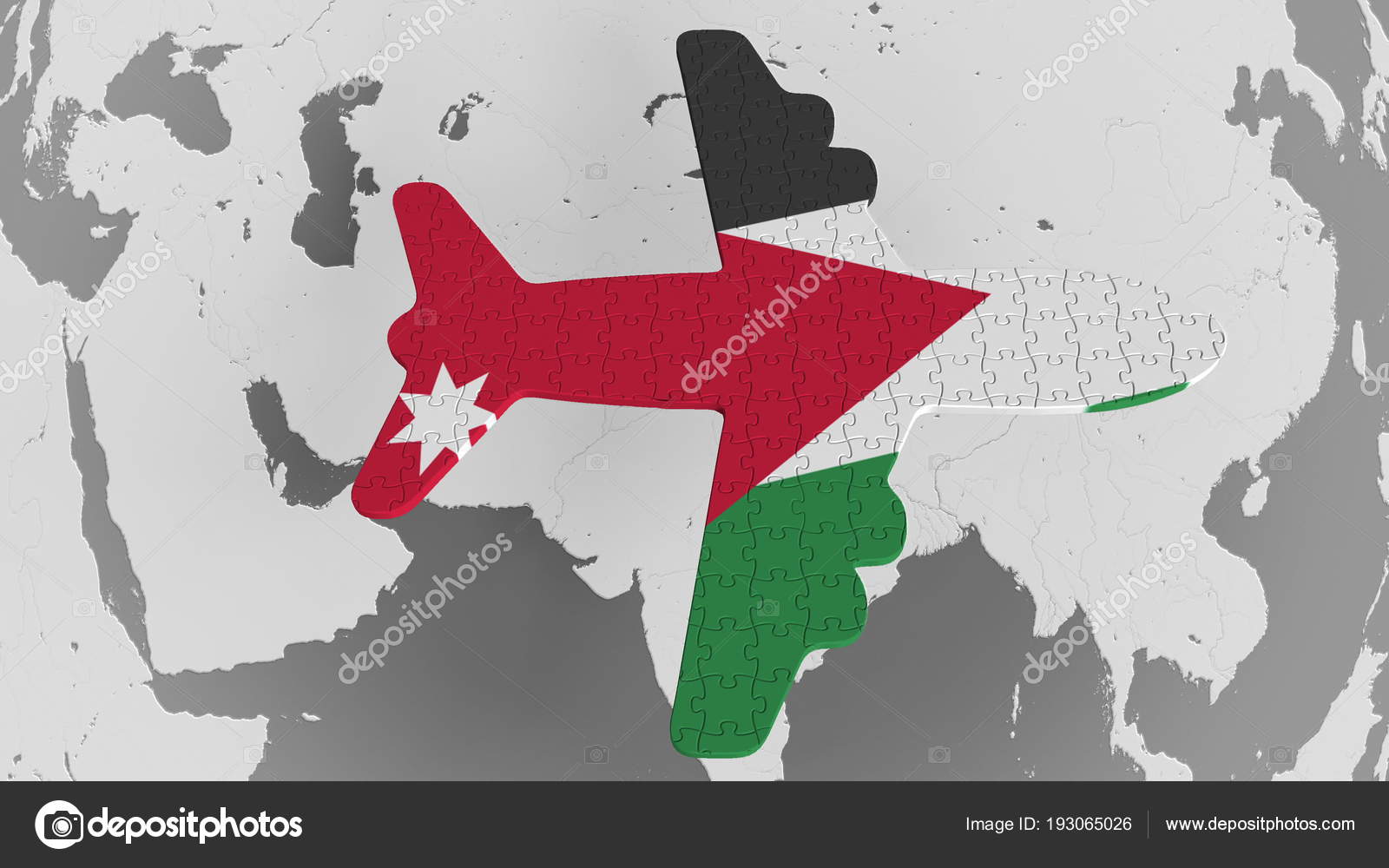 Avion De Puzzle Avec Drapeau De La Jordanie Contre La Carte