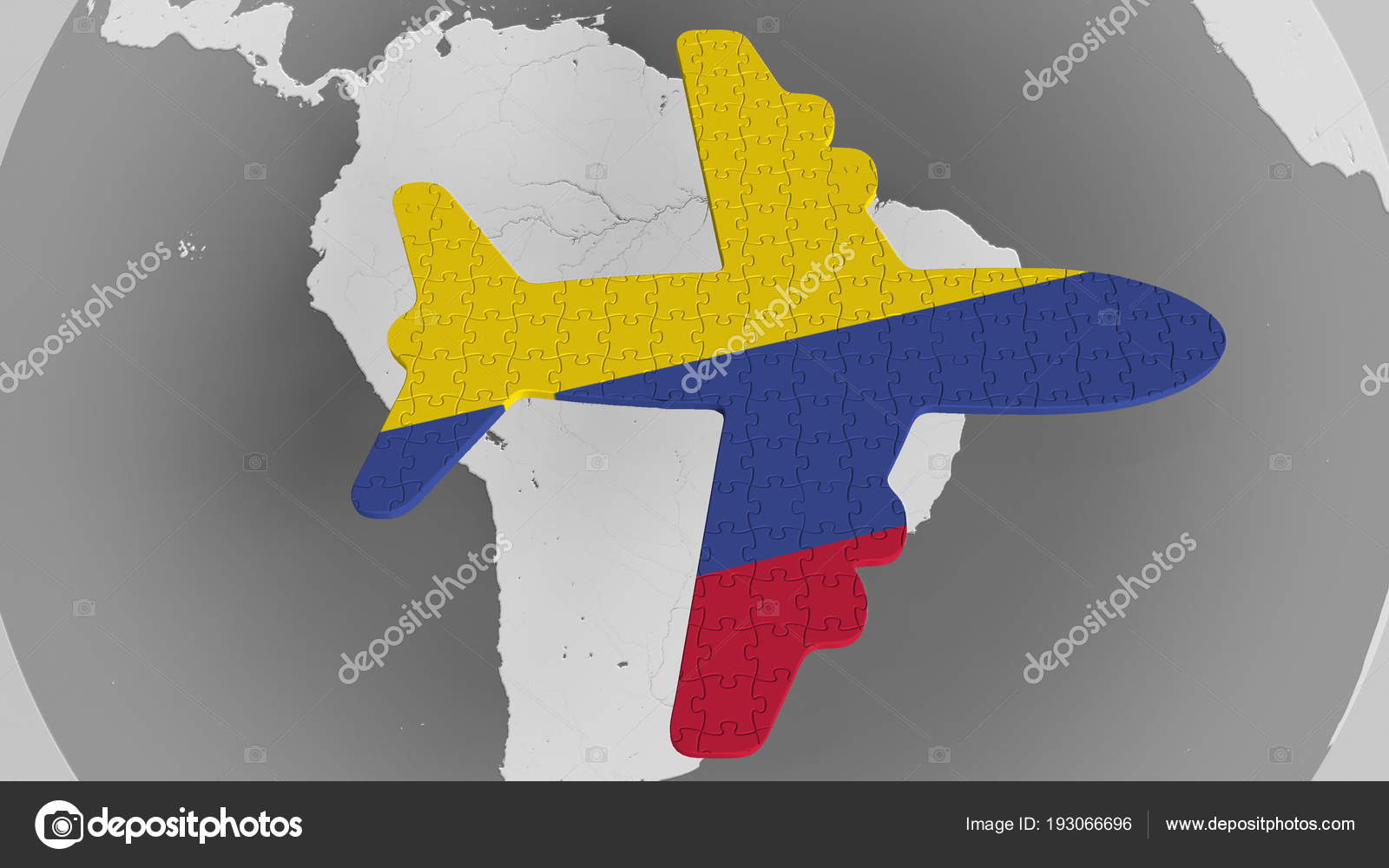 Avion De Puzzle Avec Drapeau De La Colombie Contre La Carte