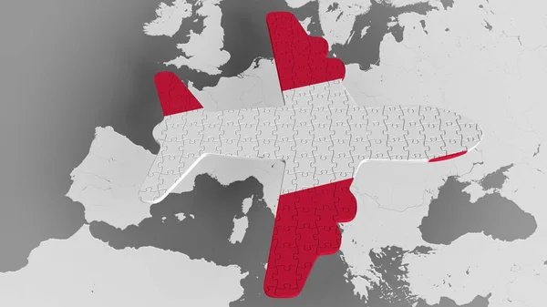 飛行機のパズル世界地図に対してオーストリアの全室の旗。オーストリア観光概念の 3 d レンダリング — ストック写真