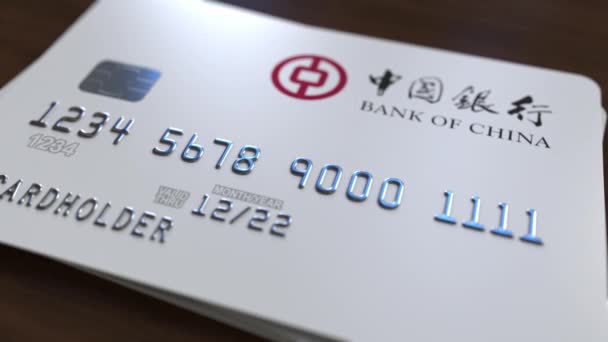 Plastic card with logo of Bank of China. Editorial conceptual 3D animation — Stock Video