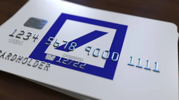 Plastic card with logo of Deutsche Bank DB. Editorial conceptual 3D rendering — Stock Photo, Image