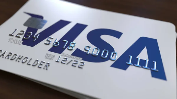 Plastic card with logo of Visa Inc. Editorial conceptual 3D rendering — Stock Photo, Image