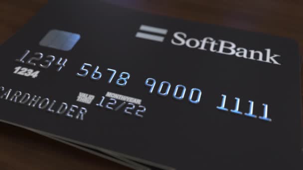 Πλαστική κάρτα με το λογότυπο της Softbank. Συντακτική εννοιολογική 3d animation — Αρχείο Βίντεο