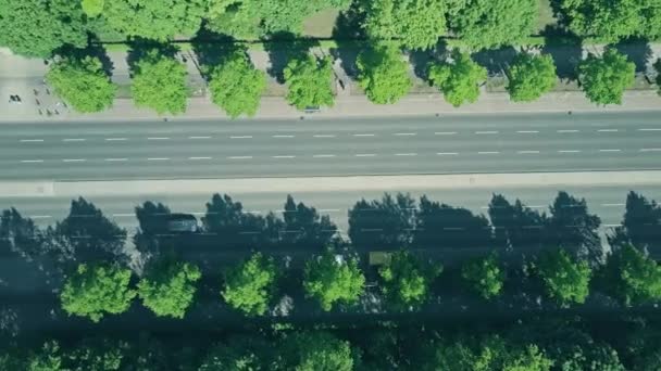 Aerial uppifrån och ned Visa vägtrafiken — Stockvideo