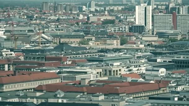 Telephoto lens shot of rooftops in Berlin, Germany — Stock Video