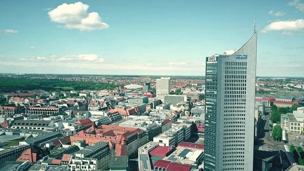 LIPZIG, GERMANIA 1 MAGGIO 2018. Veduta aerea dell'edificio EEX della Borsa europea dell'energia e del paesaggio urbano — Foto Stock