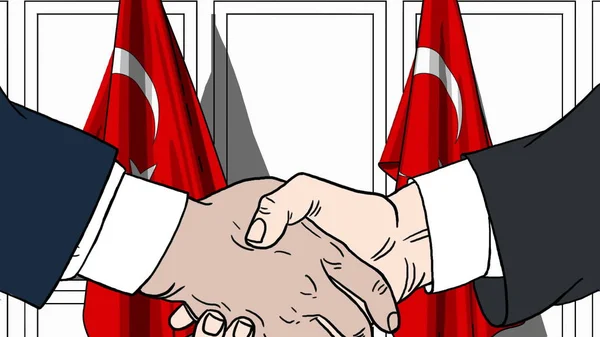 실업가 또는 터키의 플래그에 대 한 악수 하는 정치인. 회의 또는 협력 관련 만화 일러스트 레이 션 — 스톡 사진