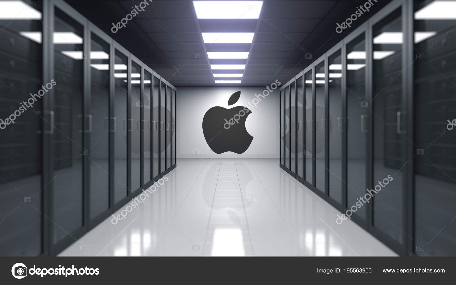 Apple Inc. logo on the wall of the server room. Editorial 3D rendering –  Stock Editorial Photo © alexeynovikov #195563900