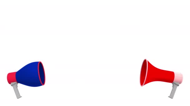 Флаги Индонезии и Франции на речевых пузырях с громкоговорителями. Межкультурный диалог или международные переговоры о 3D анимации — стоковое видео