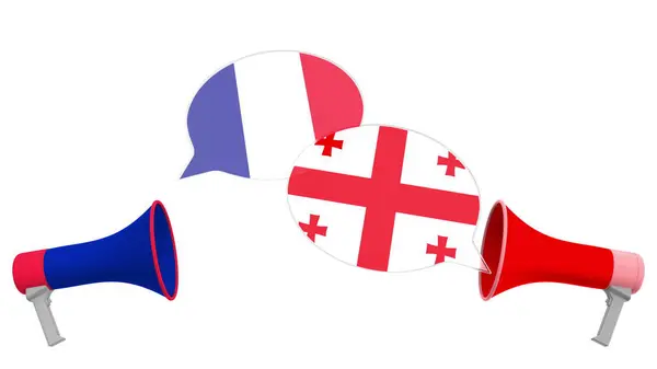 ジョージアとフランスの旗で泡を話す。異文化間の対話や国際会談関連の3Dレンダリング — ストック写真