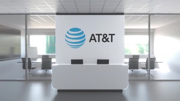 Логотип ATT на стене в современном офисе, редакционная концептуальная 3D анимация — стоковое видео