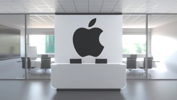 Logo von apple inc an einer Wand im modernen Büro, redaktionelle konzeptionelle 3D-Animation — Stockvideo