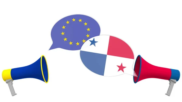 Speech bubbles with flags of Panama and the European Union EU. Intercultural dialogue or international talks related 3D rendering — Stock Photo, Image