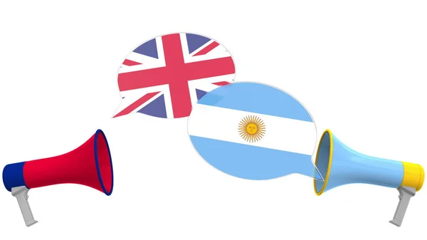 アルゼンチンとイギリスの国旗を使ったスピーチバブル。異文化間の対話や国際会談関連の3Dレンダリング — ストック写真