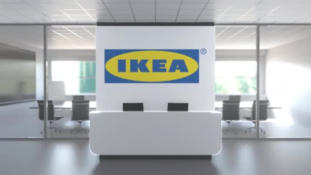 Logotipo IKEA acima da recepção no escritório moderno, editorial conceitual animação 3D — Vídeo de Stock