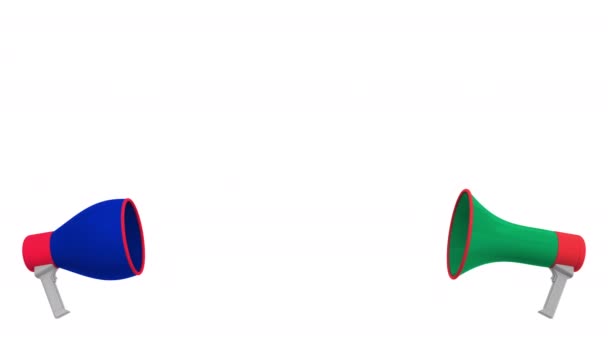 Beszédbuborékok Dél-Afrika és Franciaország zászlóival. Kultúrák közötti párbeszéd vagy nemzetközi tárgyalások a 3D-s animációval kapcsolatban — Stock videók
