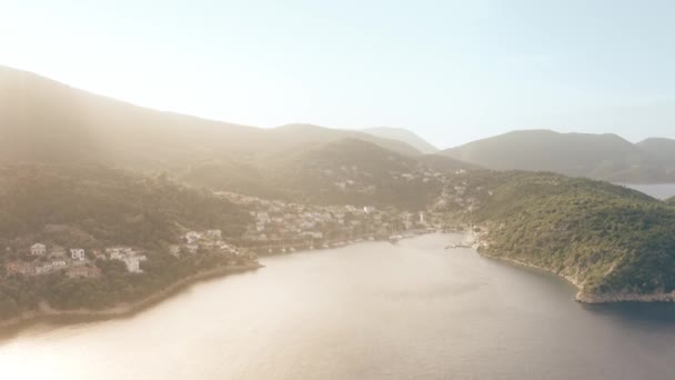 Aerial view of Kioni Bay and village. Ithaca, Greece — Stock Video