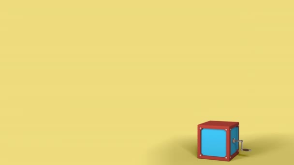 Jack-in-the-box com texto GAME na placa popping. Animação 3D — Vídeo de Stock