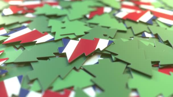 Details of flag of Costa Rica on the souvenir Christmas trees. Winter holidays related 3D animation — Stock Video