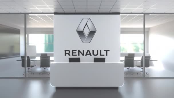 Logo de RENAULT sur un mur dans le bureau moderne, animation 3D conceptuelle éditoriale — Video