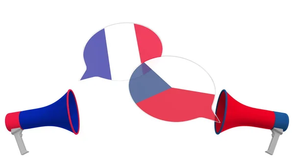 Burbujas de discurso con banderas de la República Checa y Francia. Diálogo intercultural o charlas internacionales relacionadas con la representación 3D — Foto de Stock