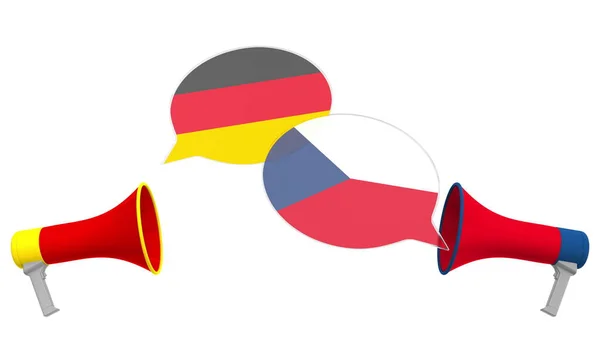 Burbujas de discurso con banderas de la República Checa y Alemania. Diálogo intercultural o charlas internacionales relacionadas con la representación 3D —  Fotos de Stock