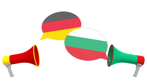 Bolle di discorso con bandiere di Bulgaria e Germania. Dialogo interculturale o colloqui internazionali relativi al rendering 3D — Foto Stock