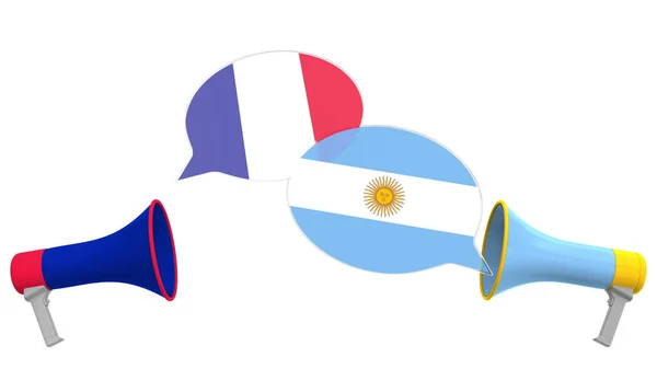 Spraakbelletjes met vlaggen van Argentinië en Frankrijk. Interculturele dialoog of internationale besprekingen in verband met 3d rendering — Stockfoto