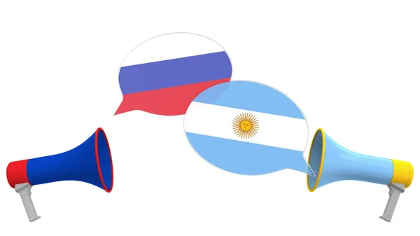 Bolhas de fala com bandeiras da Argentina e da Rússia. Diálogo intercultural ou palestras internacionais relacionadas com renderização 3D — Fotografia de Stock