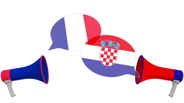 Мовні бульбашки з прапорами Хорватії та Франції. Міжкультурний діалог або міжнародні розмови пов'язані 3d рендеринга — стокове фото
