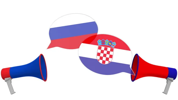 크로아티아와 러시아의 깃발로 연설 거품. 국제 대화 또는 문화간 대화는 3D 렌더링 과 관련 이 있다. — 스톡 사진
