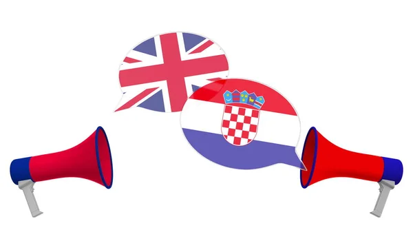 연설 거품 과 크로아티아와 영국의 깃발. 국제 대화 또는 문화간 대화는 3D 렌더링 과 관련 이 있다. — 스톡 사진