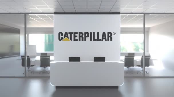 Logo di CATERPILLAR su una parete nell'ufficio moderno, animazione 3D concettuale editoriale — Video Stock