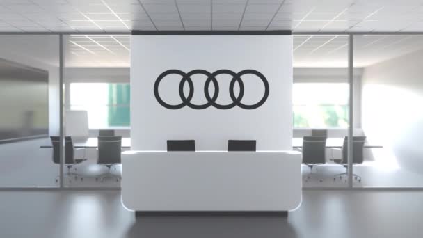 Logo of AUDI on a wall in the modern office, editorial conceptual 3D animation — 비디오