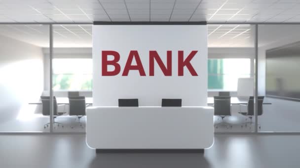 Oficina moderna con sala de reuniones y recepción de un banco, animación conceptual 3D — Vídeo de stock
