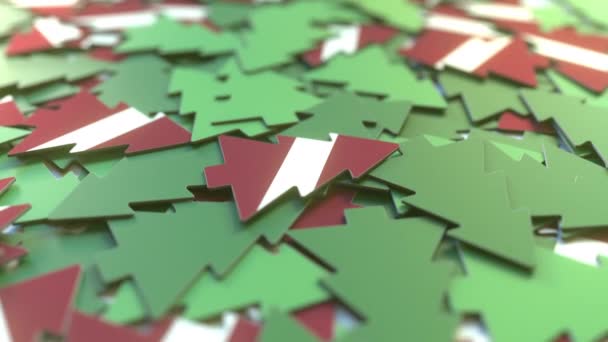 Details van de vlag van Letland op de souvenir kerstbomen. Wintervakantie gerelateerde 3d animatie — Stockvideo