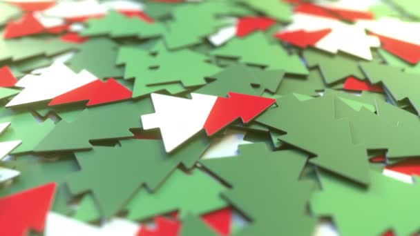 Details of flag of Indonesia on the cardboard Christmas trees. Winter holidays related 3D animation — Stock Video