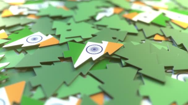 Detaljer om Indiens flagga på kartongens julgranar. Vintersemester relaterade 3D-animation — Stockvideo