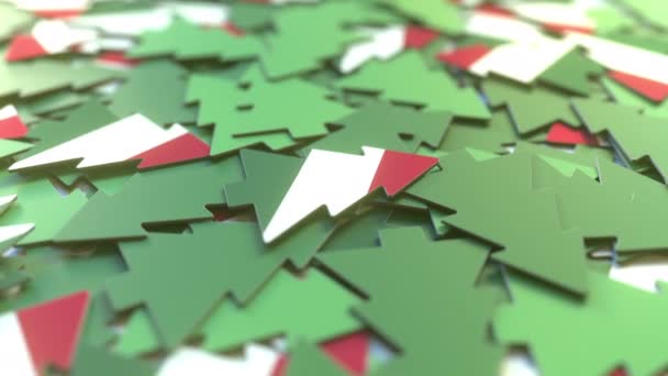 Details of flag of Hungary on the cardboard Christmas trees. Winter holidays related 3D animation — Stock Video