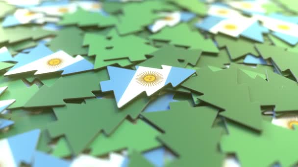Детали флага Аргентины на сувенирных елках. Зимние праздники — стоковое видео