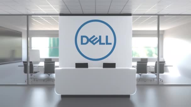 Modern ofisin duvarında Dell Şirketi 'nin logosu, editörel kavramsal 3D animasyon — Stok video