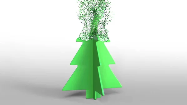 Green toy Christmas tree being composed with dust. 3D rendering — Stock Photo, Image