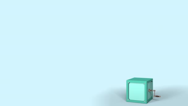 Jack-en-la-caja con texto de VENTA en la placa emergente. Animación 3D — Vídeo de stock