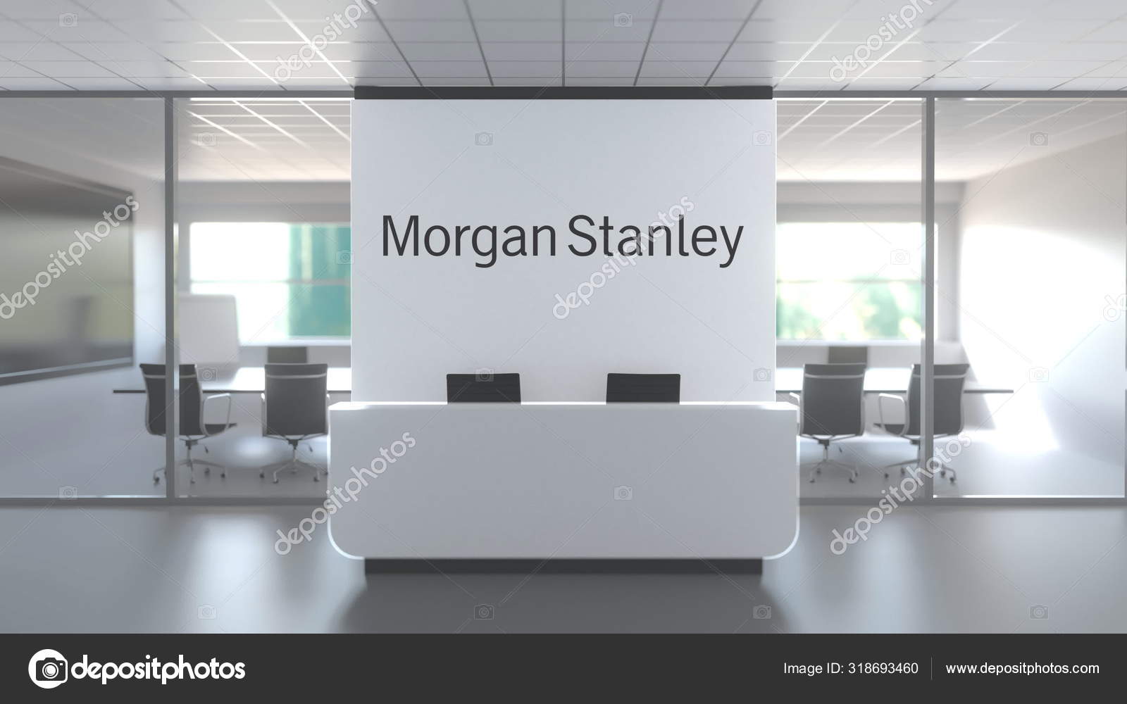 Morgan Stanley Logo Above Reception Desk In The Modern Office