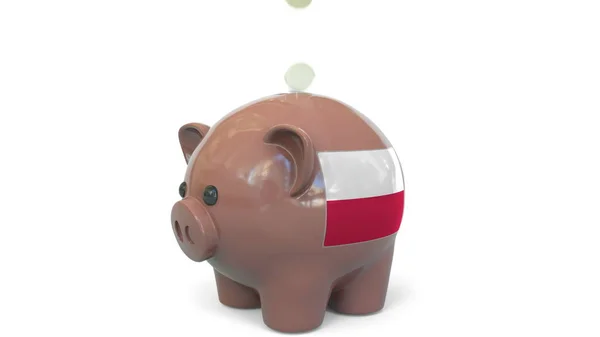 Lägga pengar på spargris med Polens flagga. Skattesystem eller sparrelaterad begreppsmässig 3d-konvertering — Stockfoto