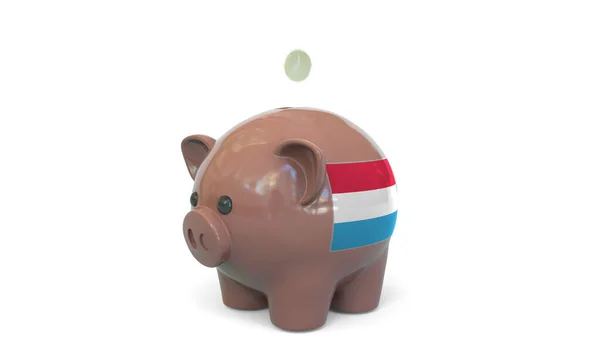 Lägga pengar på spargris med Luxemburgs flagga. Skattesystem eller sparrelaterad begreppsmässig 3d-konvertering — Stockfoto