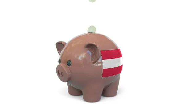 Lägga pengar på spargris med Österrikes flagga. Skattesystem eller sparrelaterad begreppsmässig 3d-konvertering — Stockfoto
